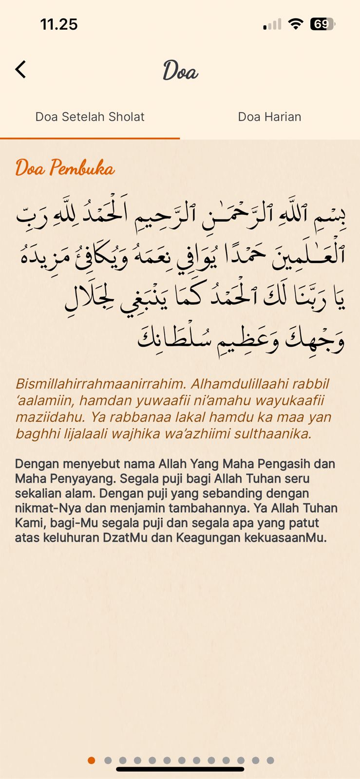 Tampilan Doa Setelah Sholat pada Aplikasi Sobat Muslim