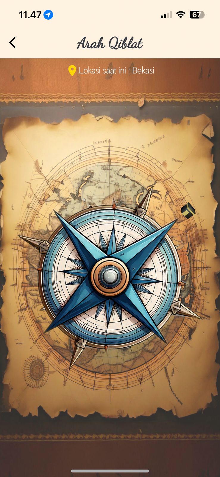 Tampilan Menu Arah Qiblat pada Aplikasi Sobat Muslim