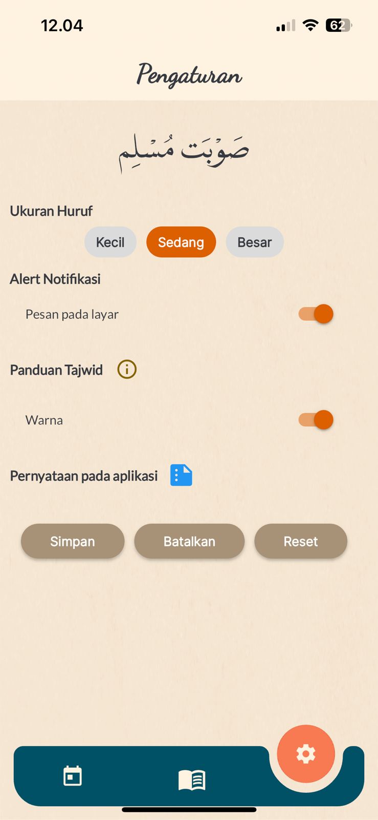 Tampilan Pengaturan Aplikasi Sobat Muslim